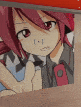 a drawing of a girl with pink hair and a thumbs up sign