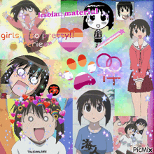 a collage of anime characters with the words lesbian material at the bottom
