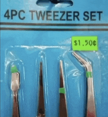 a 4 pc tweezer set with a price tag of 1.50