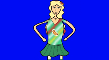 a cartoon of a girl with a hot dog on her shirt