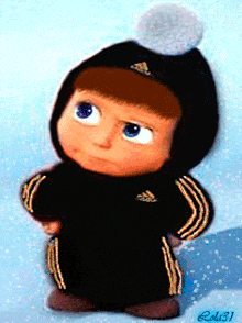 a cartoon character wearing a black adidas jacket