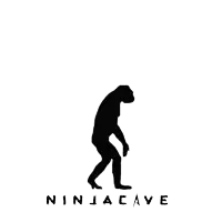 a silhouette of a man with the word ninja cave below it