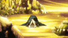 a cartoon drawing of a person laying on the ground in the desert