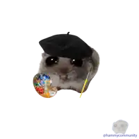 a hamster wearing a black beret and holding a palette