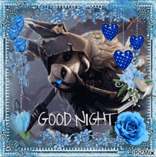 a picture of a dog with the words good night written on it