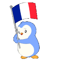 a penguin is holding a french flag in its hands