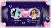 a picture of two girls with hearts and bubbles with ayushi and barry written on the bottom