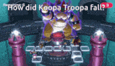 a video game screen shows koopa troopa falling from the sky
