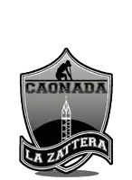 a black and white logo for caonada la zattera with a man holding a shovel