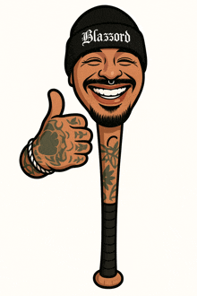 a cartoon of a man giving a thumbs up wearing a blazord hat