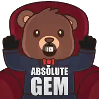 a teddy bear wearing a shirt that says " absolute gem "
