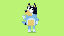a cartoon dog is standing on a green background with his eyes closed