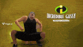 a man is dancing in front of a poster for incredible gassy