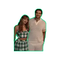 a man and a woman are posing for a picture with a green border around them