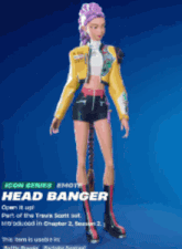 a woman with purple hair is wearing a yellow jacket