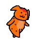 a pixel art drawing of a dog with a red head and ears .
