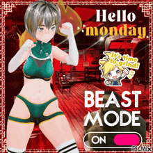 a picture of a girl boxing with the words hello monday beast mode on