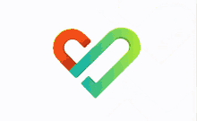 a green and red heart with a white s on it