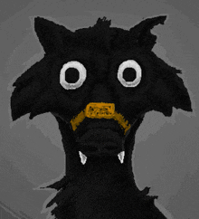 a drawing of a black animal with white eyes