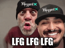 a man wearing a beanie with the word blazzard on it