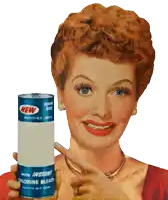 a woman is pointing at a can of instant chlorine bleach