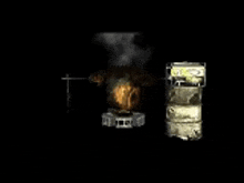 a computer generated image of a fire coming out of a barrel in a dark room .