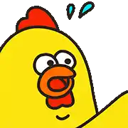 a cartoon of a yellow chicken with a red crest holding a brown object .
