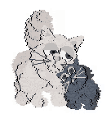 a pixel art drawing of a cat and a rabbit on a white background