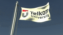 a white flag that says telkom university on it