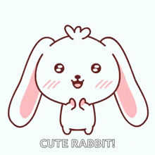 a cartoon rabbit with a heart on its head and the words cute rabbit below it .