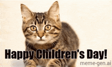 a picture of a cat with the words happy children 's day below it