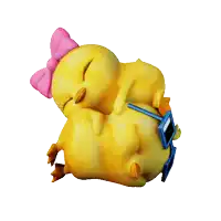 a cartoon chick with sunglasses and a pink bow on her head