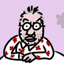 a cartoon drawing of an old man with glasses
