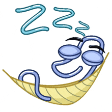 a cartoon character is sleeping in a hammock with the letter n coming out of his mouth