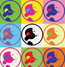 a collage of colorful circles with a person in the center