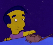 a cartoon of a man holding a dinosaur 's head