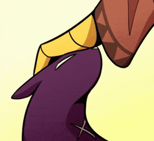 a cartoon drawing of a person holding a purple item
