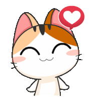 a cartoon cat with a heart in a speech bubble