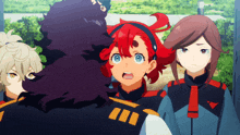 a group of anime characters including a girl with a red hair