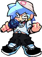 a cartoon character is holding a microphone in his mouth and smiling .