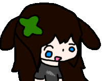 a cartoon girl with a green x on her head