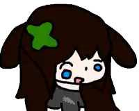 a cartoon girl with a green x on her head