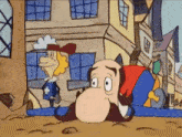 a cartoon of a man laying on the ground with a sword in his hand