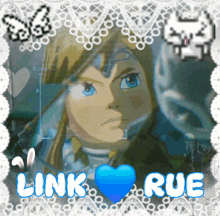 a picture of a video game character with the words " link rue " below it