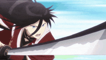 a cartoon character is holding a large sword
