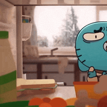 gumball from the amazing world of gumball is standing in a refrigerator