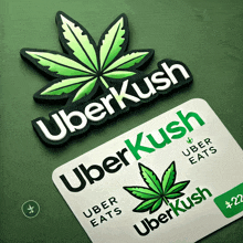 a uber kush card with a green marijuana leaf on it