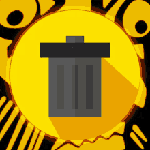 a yellow circle with a trash can in the center