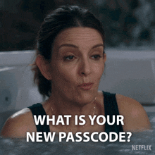 a woman in a hot tub asking what is your new passcode