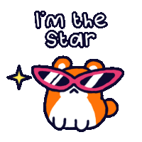 a hamster wearing pink sunglasses with the words i 'm the star below it